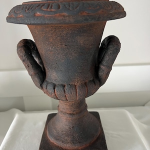 Vintage-Style Weathered Black Terracotta Garden Urn | Rustic Classical Planter | Antique-Inspired Home Decor | Handmade Upcycled