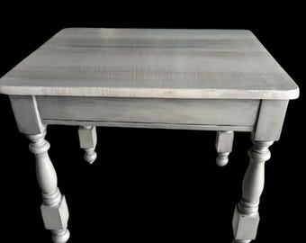 Gray Farmhouse End Table | Hand-Painted Weathered Finish | Vintage Upcycled Accent Table | Nightstand Side Table
