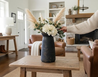 Handcrafted Black Vase | Upcycled Glass, Textured Farmhouse Decor