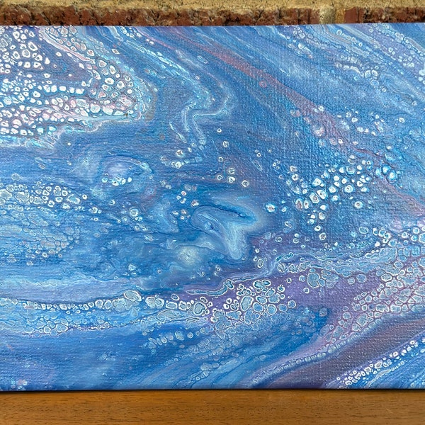 Bubbles!  Blues, Pinks, and Whites acrylic on canvas 8 x 10 pour painting