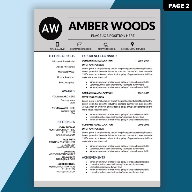 Professional Resume Template Business Resume Template Teacher Resume CV Template Resume Template Instant Download Executive Resume