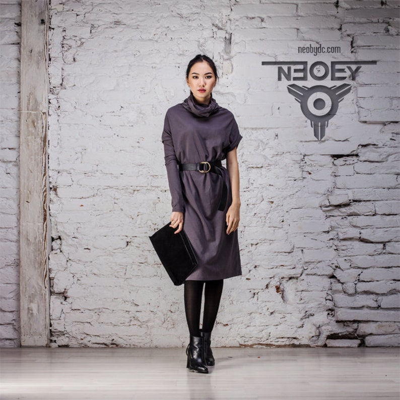 office dress Everyday Gray Knitted Dress Kemuru Oversize dressOne sleeve dress