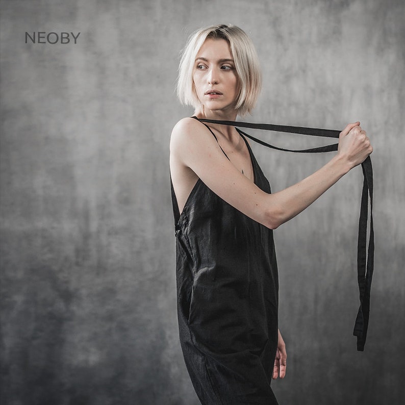 designer jumpsuit Black linen jumpsuit Meishi,Black jumpsuit oversize summer jumpsuit,cyberpunk jumpsuit,women jumpsuit linen jumpsuit