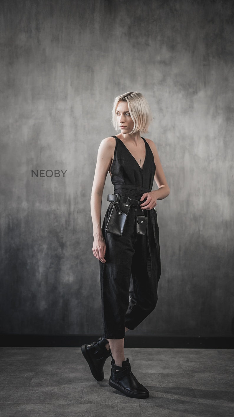 designer jumpsuit Black linen jumpsuit Meishi,Black jumpsuit oversize summer jumpsuit,cyberpunk jumpsuit,women jumpsuit linen jumpsuit