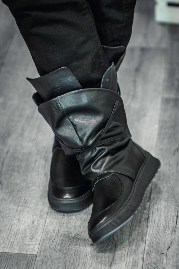 Cyberpunk Black leren laarzen met heren sneakers Zen. zwarte | Etsy België