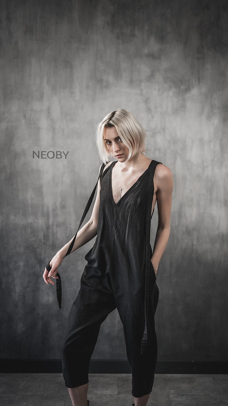 designer jumpsuit Black linen jumpsuit Meishi,Black jumpsuit oversize summer jumpsuit,cyberpunk jumpsuit,women jumpsuit linen jumpsuit