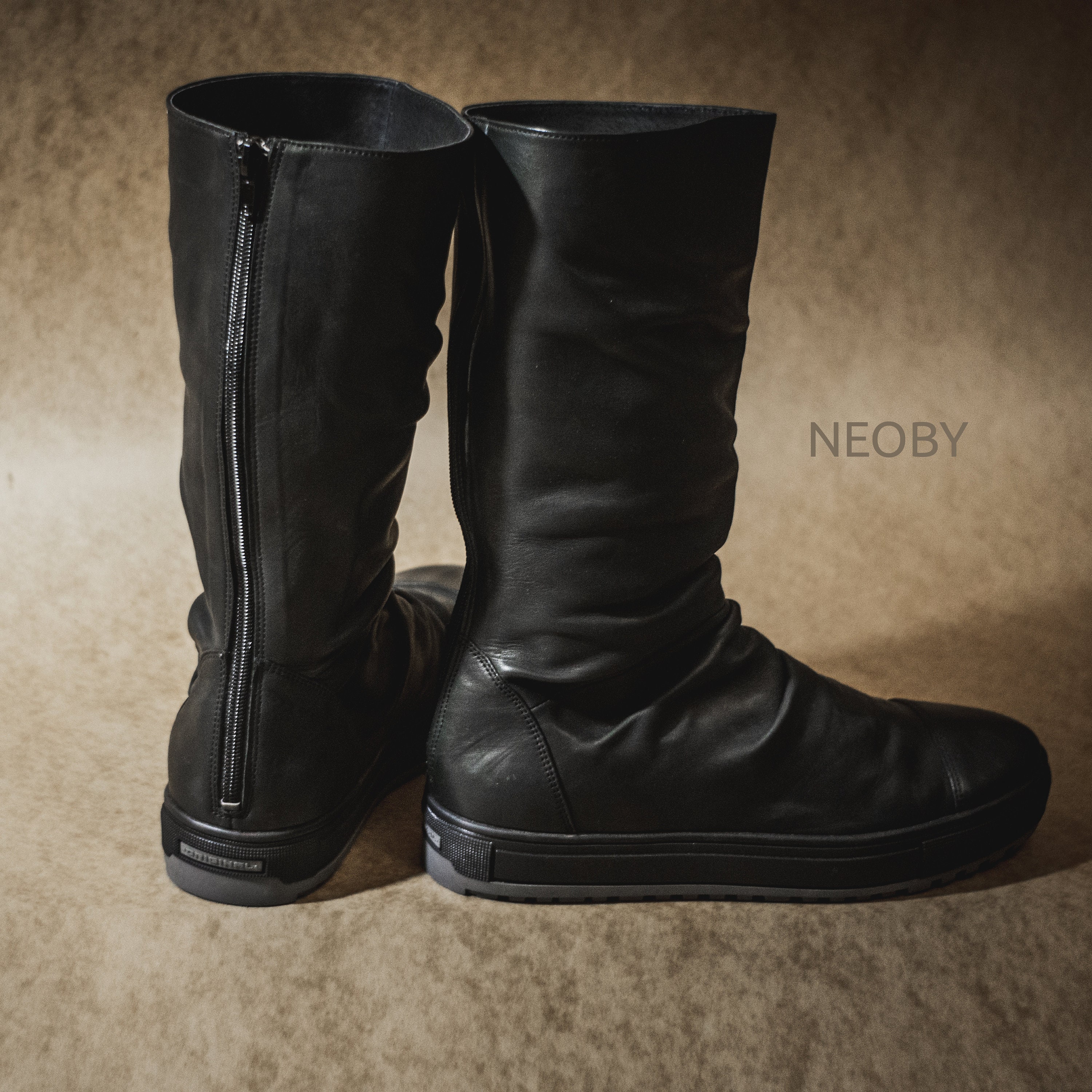 Cyberpunk black leather handmade boots sneakers Yama. Total Etsy