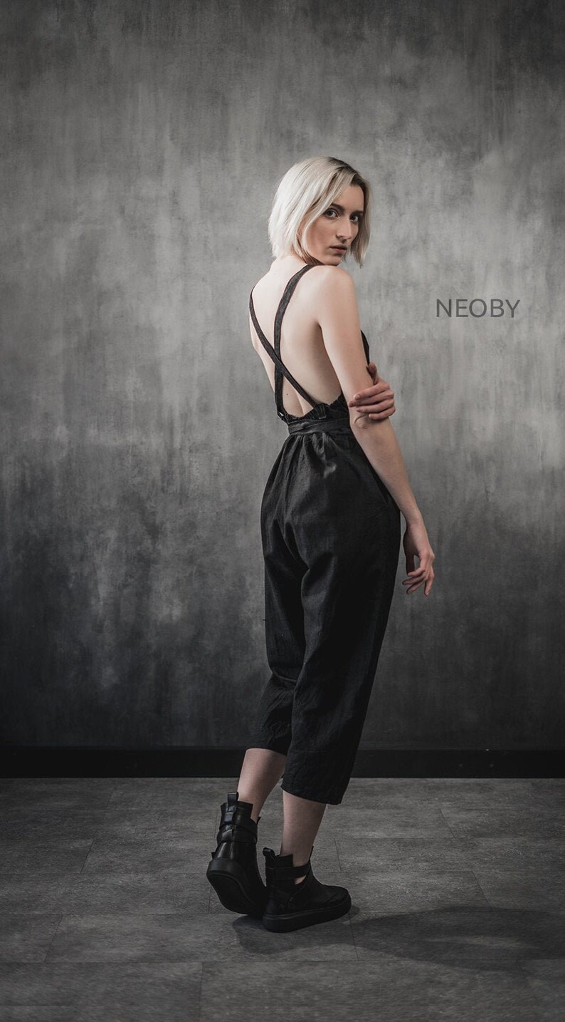 designer jumpsuit Black linen jumpsuit Meishi,Black jumpsuit oversize summer jumpsuit,cyberpunk jumpsuit,women jumpsuit linen jumpsuit