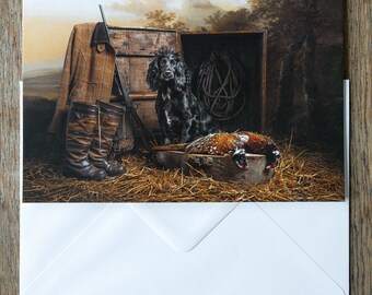 Premium Greeting Card, A5 (~6"x8") - Black Cocker Spaniel, working dog, gundog, with envelope, professional pet photographer, field sports