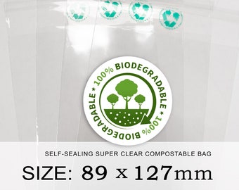 89x127mm gift bag | Biodegradable and Compostable | Food Safe | Super Clear Bio Cello Bags | Clear Packaging | Made With Plants Self Seal