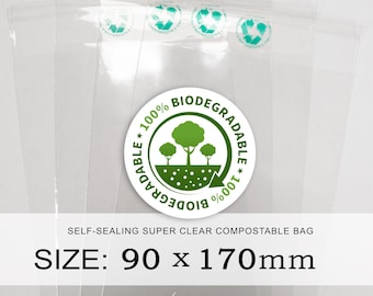 5000 x 90x170mm Biodegradable and Compostable | Food Safe | Super Clear Bio Cello Bags | Clear Packaging | Made With Plants Self Seal