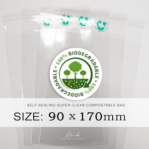 5000 x 90x170mm Biodegradable and Compostable | Food Safe | Super Clear Bio Cello Bags | Clear Packaging | Made With Plants Self Seal