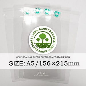 A5 envelope 156x215mm Biodegradable and Compostable | Food Safe | Super Clear Bio Cello Bags | Clear Packaging | Made With Plants Self Seal