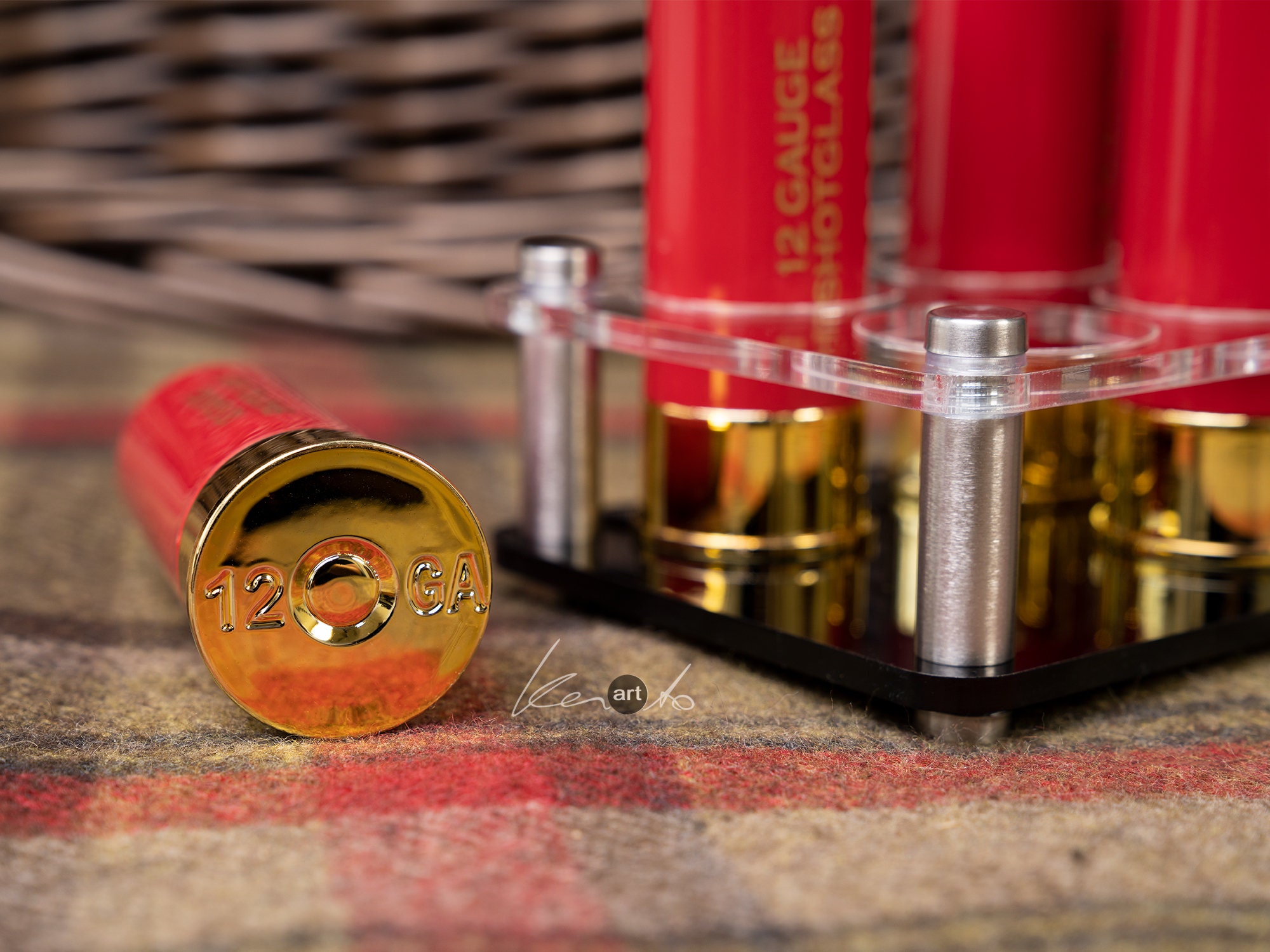 Shotgun Cartridge Shot Glasses, Set of 6 With Acrylic Holder and a