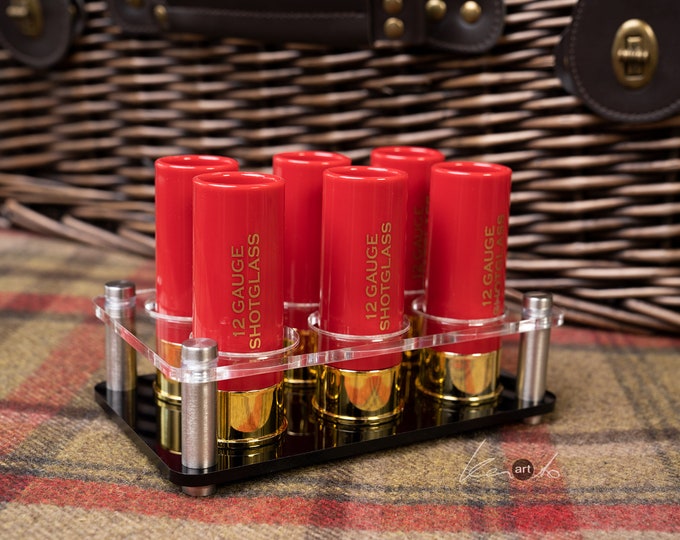 Shotgun Cartridge Shot Glasses, Set of 6 With Acrylic Holder and a