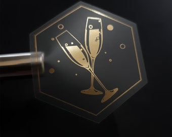 Premium transparent and gold 40x35mm hexagonal party wedding engagement stickers | celebration stickers | wedding stickers | party sticker