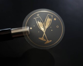 Premium transparent and gold 35mm round party wedding engagement stickers | celebration stickers | wedding stickers | party sticker