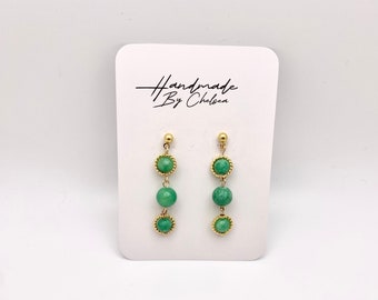 Jade Green Drop Earrings, Gold Dangle Earrings, Emerald Color Elegant Drop Earrings, Bridesmaid Earrings Gift, Green and Gold Jewelry