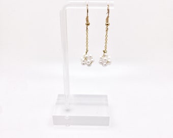 Minimalist Pearl Earrings, Long Dangle Earrings, Pearl Earrings for Bride, Dainty Pearl Drop Earrings, Dangling Pearl Cluster Earrings