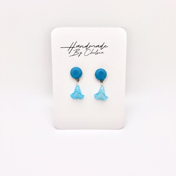 Light Blue Flower Drop Earrings, Something Blue Earrings, Small Acrylic Blue Earrings, Fun Lightweight Earrings, Wedding Guest Earrings