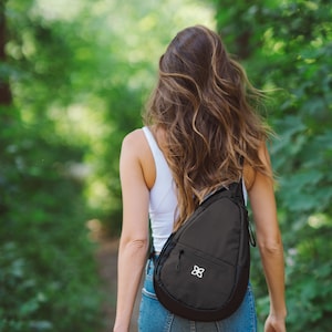 Recycled Nylon Sling Backpack, RFID Protection, fits 10 Tablet, Lightweight Chest Bag for Women, Sherpani Esprit Raven