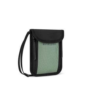 May include: Black and green travel wallet with a mesh front panel and a black strap. The wallet has a zipper closure and a curved top. The text "etherpoint" is visible on the front.