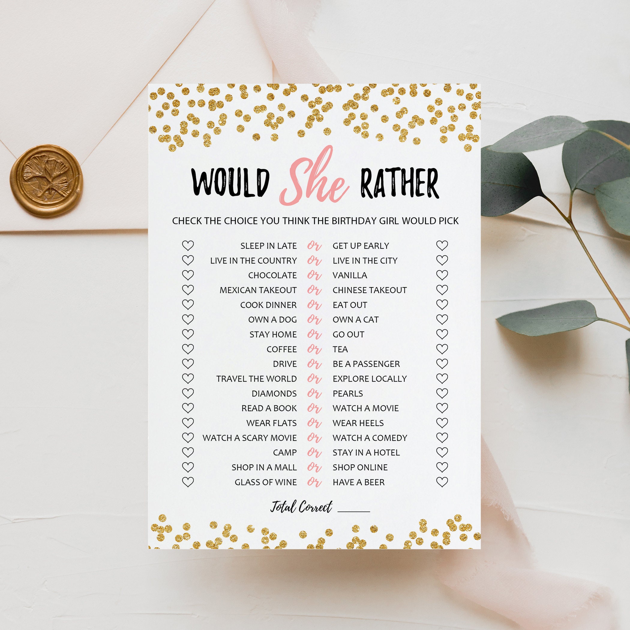 Birthday Would She Rather Printable Birthday Party Game | Etsy