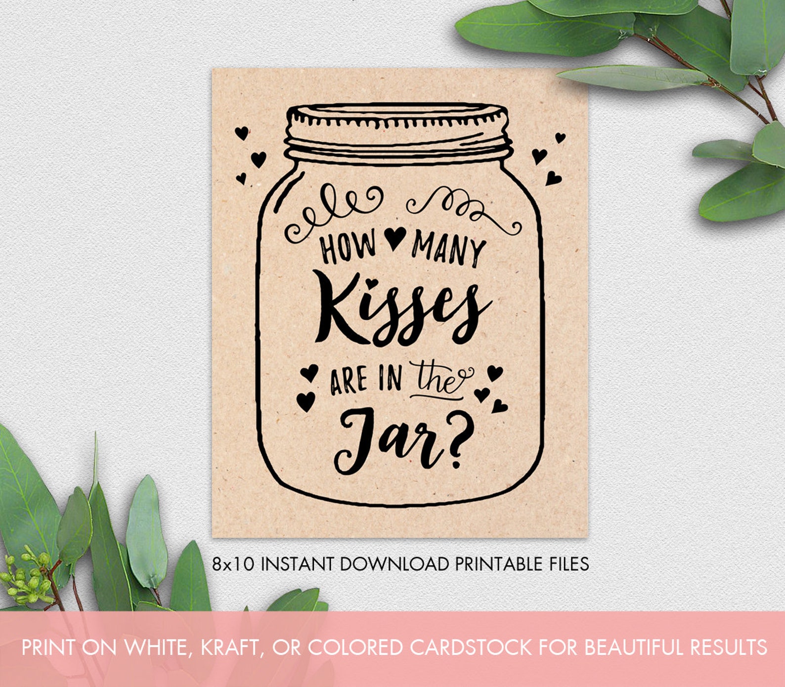 Guess How Many Kisses Game Printable Wedding Shower INSTANT | Etsy