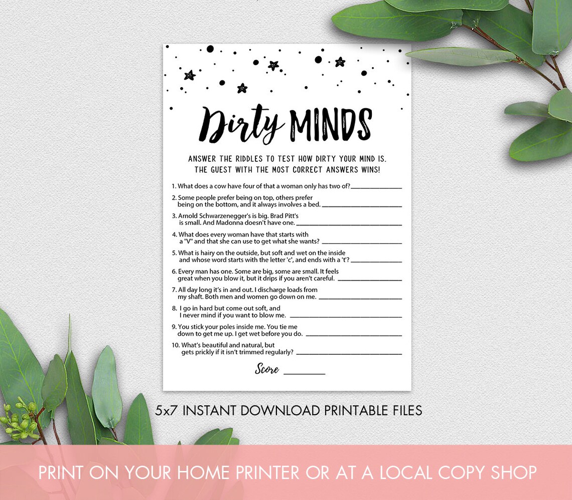 Dirty Minds Game Printable Bachelorette Party INSTANT DOWNLOAD | Etsy