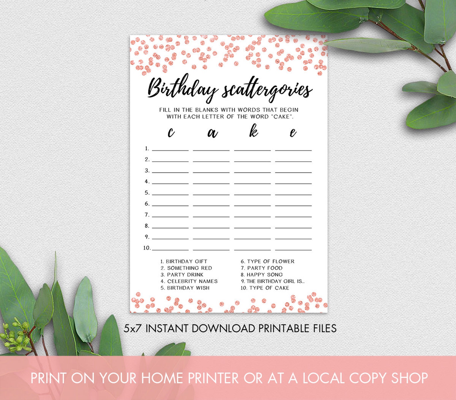 Birthday Scattergories Printable Birthday Party Game INSTANT | Etsy