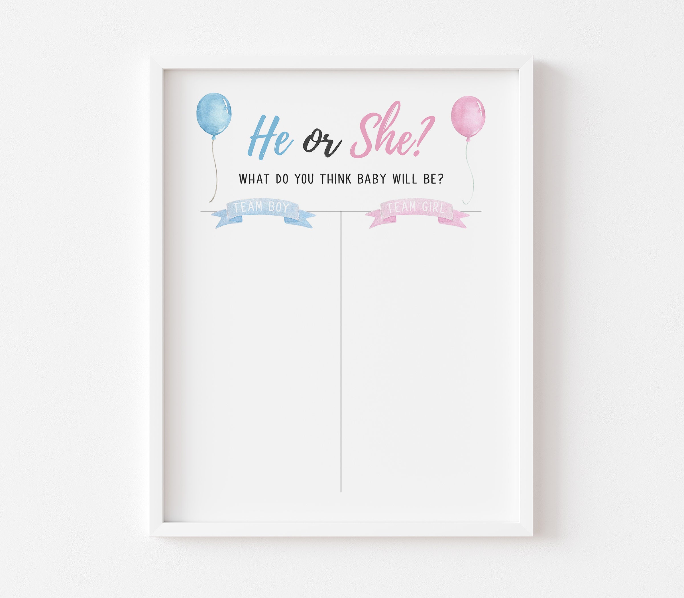 He or She Sign Baby Shower Sign Printable 8x10 16x20 Poster | Etsy