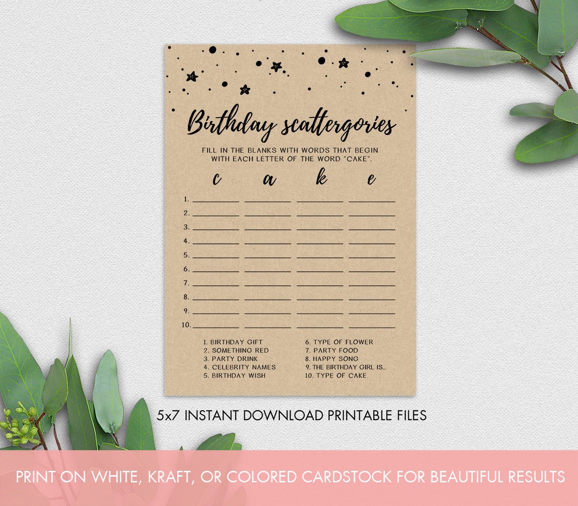 Birthday Scattergories Printable Birthday Party Game INSTANT | Etsy