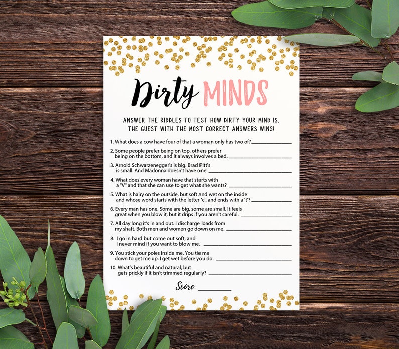 Dirty Minds Game Printable Bachelorette Party INSTANT DOWNLOAD