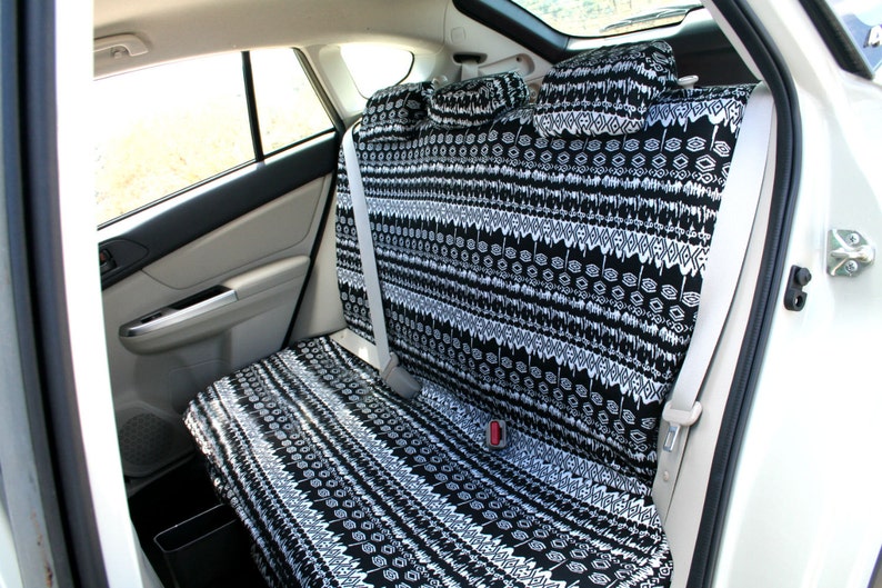 Car Seat Covers Black White Aztec African Design 4 Pieces Set For Rear Seats