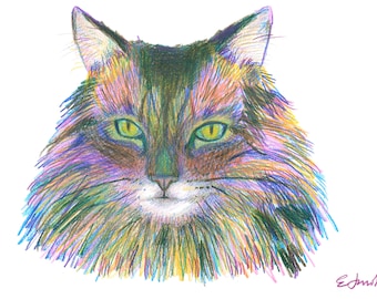 Rainbow Cat - Abstract Cat - Multicoloured Animal - Giclée Print - Wall Art - Nursery Art - Fun Art