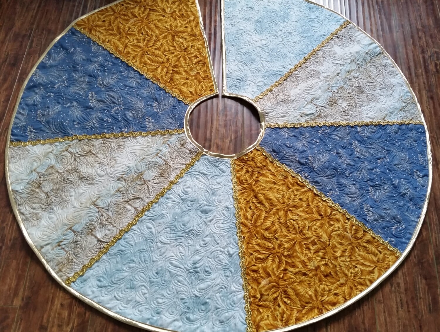 Christmas Tree Skirt Quilted Blue Gold Silver Gold Etsy