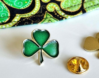 Irish 3 Leaf Clover Lapel Hat Pin with Standard Clasp, 3/4"W x 3/4"H, Gold Plated, Green Enamel, Celtic (4 available)