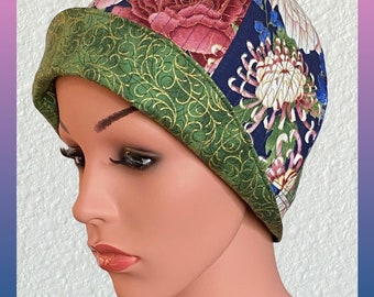 The Madeleine 2ClocheForComfort® Hat Lightweight, Reversible, Washable, Made to Order, Pre-Washed 100% Cotton, Floral 1920s Style Cloche Hat