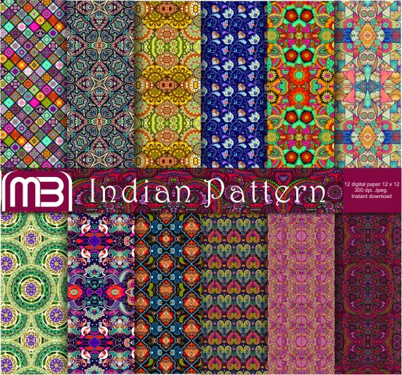indian pattern scrapbook digital paper pack clip art instant etsy