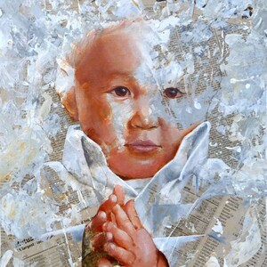 Kleiner großer Mann Giclée-Druck: Mixed Media Kind Kunst