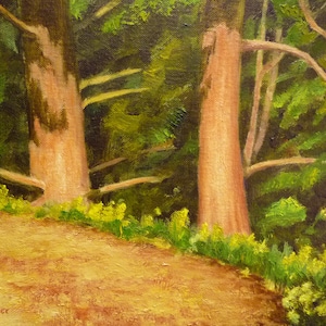 Cypress Tree Landscape Oil Painting: Seattle Arboretum Plein Air Art (9x12)