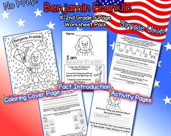 Benjamin Franklin Biographie (K–2nd) - Gründerväter Arbeitsblätter - 5 Seiten