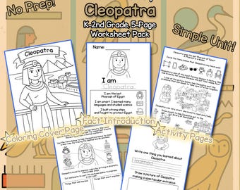 Kleopatra Biographie (K–2) - Alte Geschichte Arbeitsblätter für Kinder - 5 Seiten - Monat der Frauengeschichte