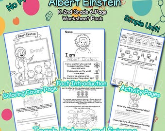 Albert Einstein Biografie (K–2nd) - Naturwissenschaftliche Arbeitsblätter für Kinder - 6 Seiten
