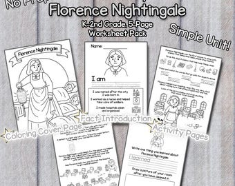 Florence Nightingale Biographie (K–2nd) - Arbeitsblätter zur Weltgeschichte für Kinder - 5 Seiten - Monat der Frauengeschichte
