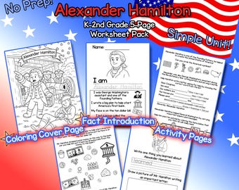 Alexander Hamilton Biographie (K-2nd) - American Revolution Worksheets - 5 Seiten