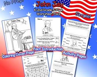 John Jay Biografie (K–2nd) - Arbeitsblätter zur Geschichte des US Präsidenten - 5 Seiten
