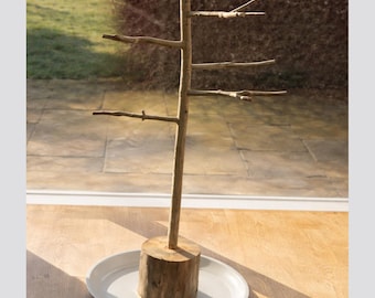 4ft Free-Standing Bird Perch Tree – Handmade Natural Wood Stand for Budgies, Canaries, Finches | Rustic Bark Branch Floor Play Gym