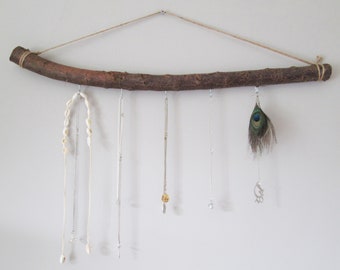 Wall Hanging Keys JEWELLERY Necklace Organiser Display Beech Natural Tree Branch Crooked Stick Rack Rustic Primitive Home Decor
