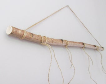 115cm Hazel Branch Wall Hanger – Natural Stick for Macramé, Weaving, Art Display | Rustic Wooden Rail with Twine for Hanging Decor